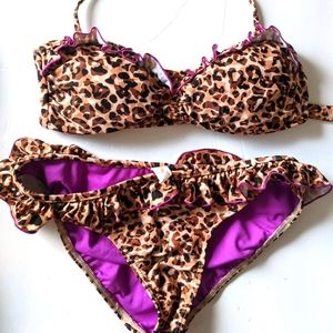 Leopard Two Piece Swimsuit with a Pop of Purple 💜